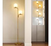 HOMCOM LED Floor Lamp, Modern Standing Lamp with 3 Colour Temperatures, Globe Glass Shades and Foot Switch, for Living Room Bedroom Home Office, Gold Tone