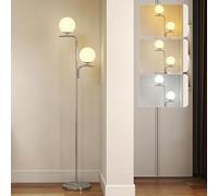 HOMCOM LED Floor Lamp, Modern Standing Lamp with 3 Colour Temperatures, Globe Glass Shades and Foot Switch, for Living Room Bedroom Home Office, Silver Tone
