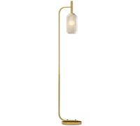 HOMCOM LED Floor Lamp, Modern Standing Lamp with Glass Lampshade, Adjustable Brightness, Foot Switch, 2700K for Bedroom, Gold Tone