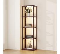 HOMCOM LED Floor Lamp with Glass Shelves, 4 Layers Dimmable Tall Standing Lamp, Modern Column Shelf Floor Light for Living Room, Bedroom, Office, Dark Brown