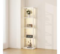 LED Floor Lamp with Glass Shelves, Dimmable Room Lamp, Oak HOMCOM Light Oak One Size