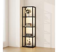 HOMCOM LED Floor Lamp with Glass Shelves, 4 Layers Dimmable Tall Standing Lamp, Modern Column Shelf Floor Light for Living Room, Bedroom, Office, Black