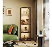 HOMCOM LED Floor Lamp with Glass Shelves, Dimmable Living Room Lamp, Brown