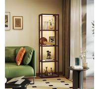 HOMCOM LED Floor Lamp with Glass Shelves, Dimmable Living Room Lamp, Brown in Dark Brown HOMCOM Dark Brown