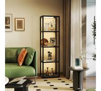 HOMCOM LED Floor Lamp with Glass Shelves, 4 Layers Dimmable Tall Standing Lamp, Modern Column Shelf Floor Light for Living Room, Bedroom, Office, Black