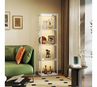 HOMCOM LED Floor Lamp with Glass Shelves, Dimmable Room Lamp, Grey, Grey