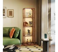 HOMCOM LED Floor Lamp with Glass Shelves, Dimmable Room Lamp in Brown HOMCOM Brown
