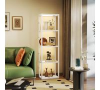 HOMCOM LED Floor Lamp with Glass Shelves, Dimmable Room Lamp in White HOMCOM White