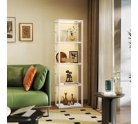 HOMCOM LED Floor Lamp with Glass Shelves, Dimmable Room Lamp, Oak