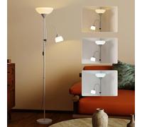 HOMCOM LED Floor Lamp with Light, 180cm Tall Uplighter Standard Lamp Silver