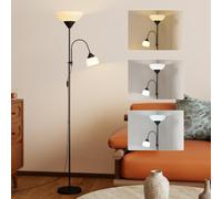 HOMCOM LED Floor Lamp with Light, 180cm Tall UplighterStandard Lamp Black | Mother and Child Design, Adjustable Gooseneck, 3000K/4500K/6500K Colour Temperatures