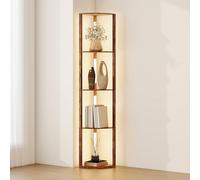 HOMCOM LED Floor Lamp with Shelves, 4 Layers Dimmable Modern Standing Lamp with 3 Brightness Levels and Foot Switch for Living Room, Bedroom, Office, Rustic Brown