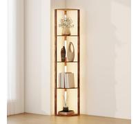 HOMCOM LED Floor Lamp with Shelves 4-Tier Standing Lamp Rustic Brown | Adjustable Brightness, Foot Switch, Modern Corner Display Shelf Unit, Living Room Bedroom Office