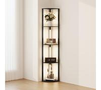 HOMCOM LED Floor Lamp with Shelves, 5-Tier Dimmable Standing Lamp with Adjustable Brightness and Foot Switch, Modern Corner Display Fan-Shaped Shelf Unit for Living Room Bedroom Office, Black