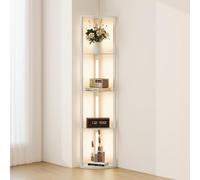 HOMCOM LED Floor Lamp with Shelves, 5-Tier Dimmable Standing Lamp with Adjustable Brightness and Foot Switch, Modern Corner Display Shelf Unit for Living Room Bedroom Office, Oak