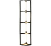 HOMCOM LED Floor Lamp with Shelves, 5-Tier Dimmable Standing Lamp with Adjustable Brightness and Foot Switch, Modern Corner Display Fan-Shaped Shelf Unit for Living Room Bedroom Office, Black
