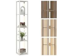 HOMCOM LED Floor Lamp with Shelves, Modern Dimmable Standing Lamp with 3 Brightness Levels and Foot Switch for Living Room, Bedroom, Office, Oak