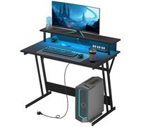 HOMCOM Black LED Gaming Desk with Power Outlets and Monitor Stand - Size: 88.5 cm x 60.0 cm x 100.0 cmcm - Wilko