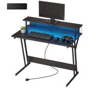 HOMCOM Two-Level LED Gaming Desk - Black