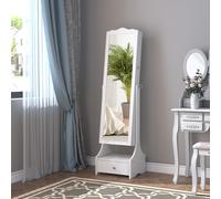 HOMCOM Mirrored Jewelry Cabinet Armoire Floor Standing w/ Lock, LED Light White