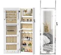 HOMCOM LED Mirror Jewellery Cabinet, Full Length Mirror with Storage, White