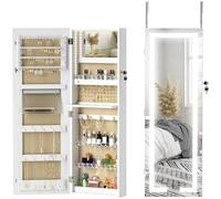 HOMCOM LED Mirror Jewellery Cabinet Door Hanging or Wall Mounted White | Full Length Mirror with Storage, Lockable Jewellery Organiser