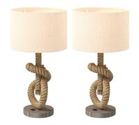 HOMCOM LED Nautical Table Lamps Set of 2 with USB Charging Port for Bedroom in Light Brown HOMCOM Light Brown