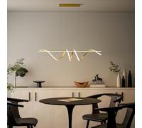 HOMCOM LED Pendant Light, Modern Ceiling Light with 3000K/4000K/6000K Temperatures, 50-100 cm Adjustable Height Dimmable Linear Fixture with Wall Switch for Kitchen Island, Dining Room, Gold Tone