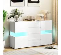 HOMCOM LED Sideboard, High Gloss Storage Cabinet with 4 Drawers, White