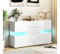 Homcom Led Sideboard, High Gloss Storage Cabinet With 4 Drawers, White
