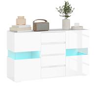 HOMCOM LED Sideboard, High Gloss Storage Cabinet with 4 Drawers, White, White