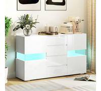 HOMCOM LED Sideboard, High Gloss Storage Cabinet with 4 Drawers, White