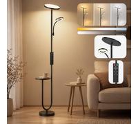 HOMCOM LED Uplighter Floor Lamp w/Table Dual Light Dimmable Standing Lamp | Adjustable Reading Light with Magnetic Remote, 4 Colour Temperatures, for Bedroom Living Room, Black