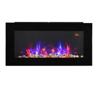 HOMCOM LED Wall Mounted Fireplace Curved Glass 48H x 90.8W x 11.5Dcm Black | Electric Fire Place, for Living Room, 1000W/2000W