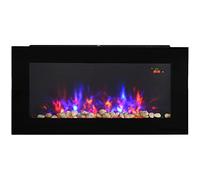 HOMCOM LED Wall Mounted Fireplace Curved Glass Electric Fire Place for Living Room, 1000W/2000W, 48H x 90.8W x 11.5Dcm, Black