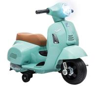 HOMCOM Licensed Vespa 6V Ride On Motorcycle for Kids Max. 25KG Green | Electric Motorcycle, Removable Training Wheels, Headlight, 3 KM/H, for Ages 18-36 Months