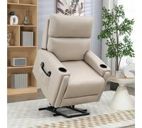 HOMCOM Lift Chair for Living Room, Recliner Chair with Massage - Beige - Microfibre (Polyester) - 88W x 86D x 105Hcm