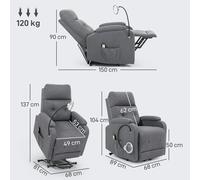 HOMCOM Lift Recliner Armchair, Electric Recliner Chair with LED Magnifying, Grey - Grey