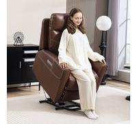 HOMCOM Power Lift Recliner Chair for Elderly, Overstuffed Faux Leather Riser and Reclining Chair with USB A+C Ports, Remote Control, Recliner Armchair for Living Room, Brown