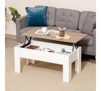 HOMCOM Table With Extending Table Top Floating Desk With Hidden Storage White And Oak, White