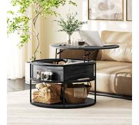 HOMCOM Lift Top Coffee Table Round Coffee Table with Hidden Storage Grey