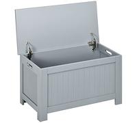 HOMCOM Lift Top Storage Chest with Lid, Safety Hinges, Blanket Box, Grey