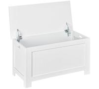 HOMCOM Lift Top Storage Chest with Lid, Safety Hinges, Blanket Box, White