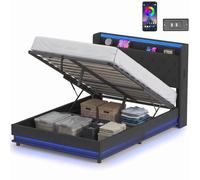 HOMCOM Lift up Storage Bed Frame with RGB LED Lights, 135 x 190cm, Black | Size: Double HOMCOM Black Double