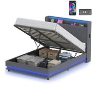 Homcom Lift Up Storage Bed Frame With Rgb Led Lights, 135 X 190Cm, Dark Grey Dark Grey