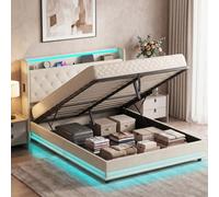 Homcom Lift Up Storage Bed Frame With Rgb Led Lights, 150 X 200Cm, White