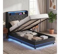 Homcom Lift Up Storage Bed Frame With Rgb Led Lights, 90 X 190Cm, Black