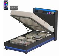 HOMCOM Lift up Storage Bed Frame with RGB LED Lights, 90 x 190cm, Black | Size: Single HOMCOM Black Single