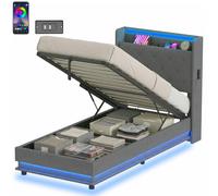 HOMCOM Lift up Storage Bed Frame with RGB LED Lights, 90 x 190cm, Dark Grey | Size: Single HOMCOM Dark Grey Single