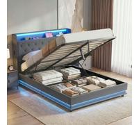 HOMCOM Lift up Storage Bed Frame with RGB LED Lights, Dark Grey - Double